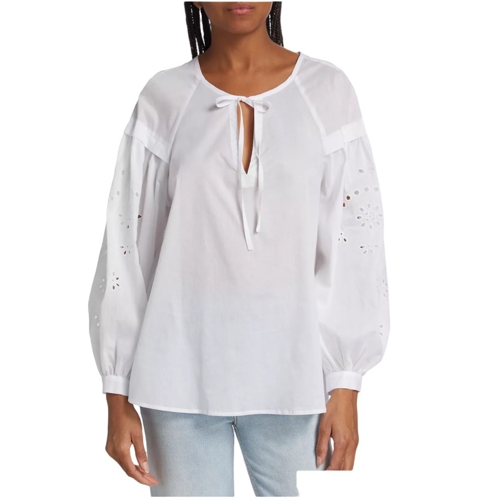 Rails Dari 100% Cotton Blouse with Eyelet Sleeve Detail. Size L - Picture 2 of 14